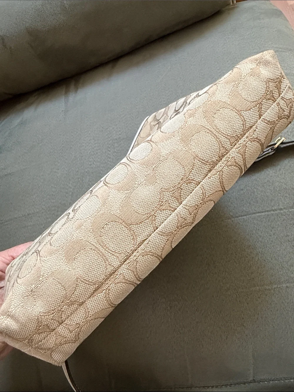 Coach Khaki and Chalk Signature Crossbody, canvas with leather trim   F29960